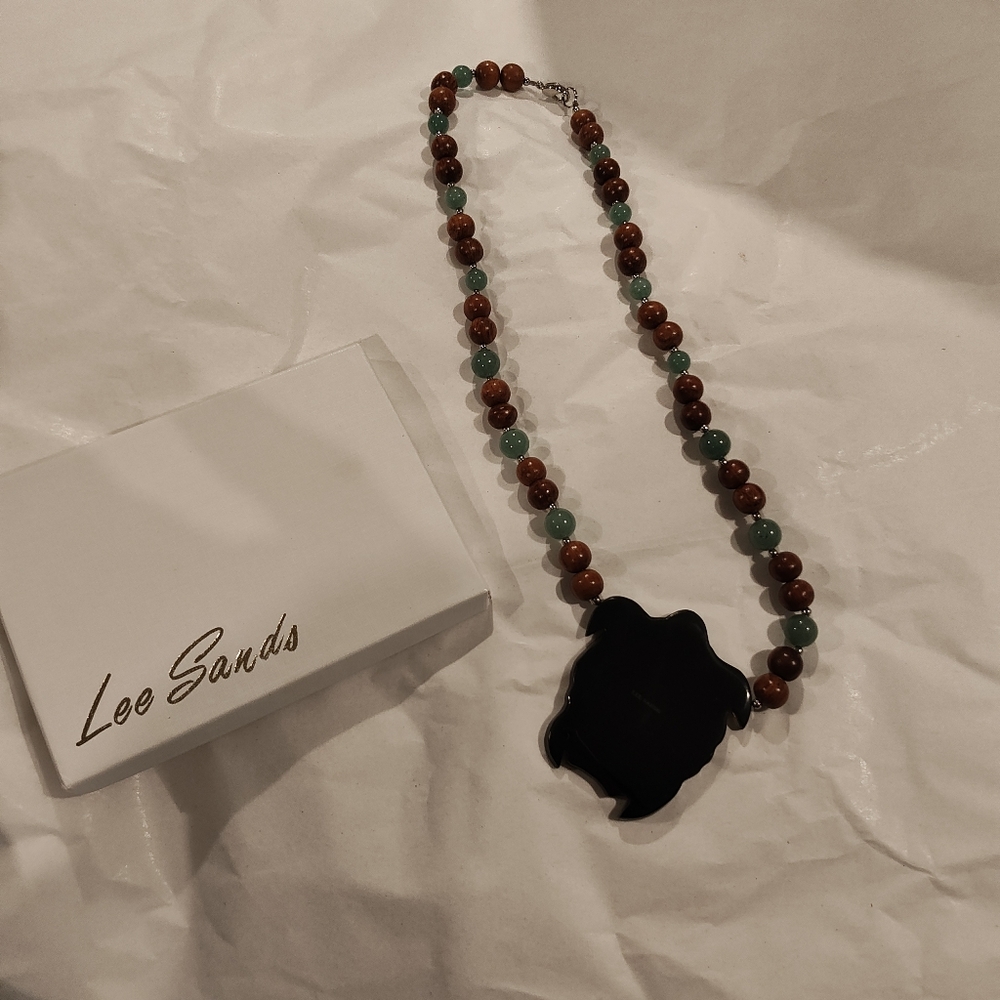 Turtle Pendant Beaded Necklace - Brown & Green - Picture 2 of 4